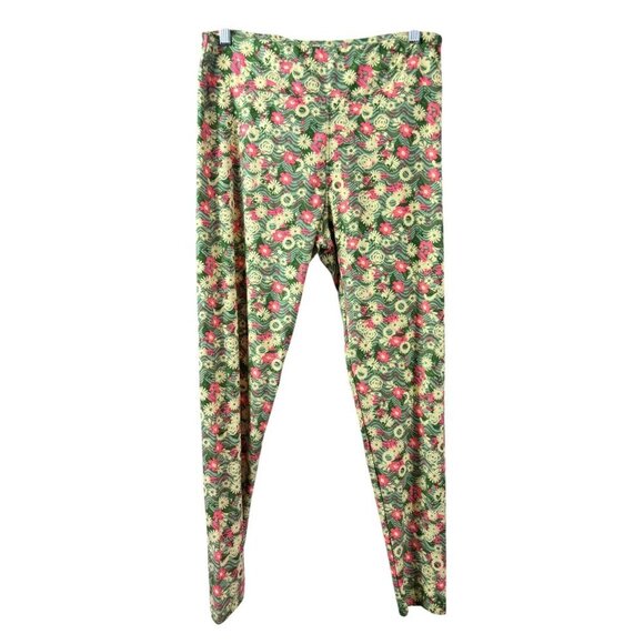 LuLaRoe Women's Green Floral Tights - Picture 1 of 8